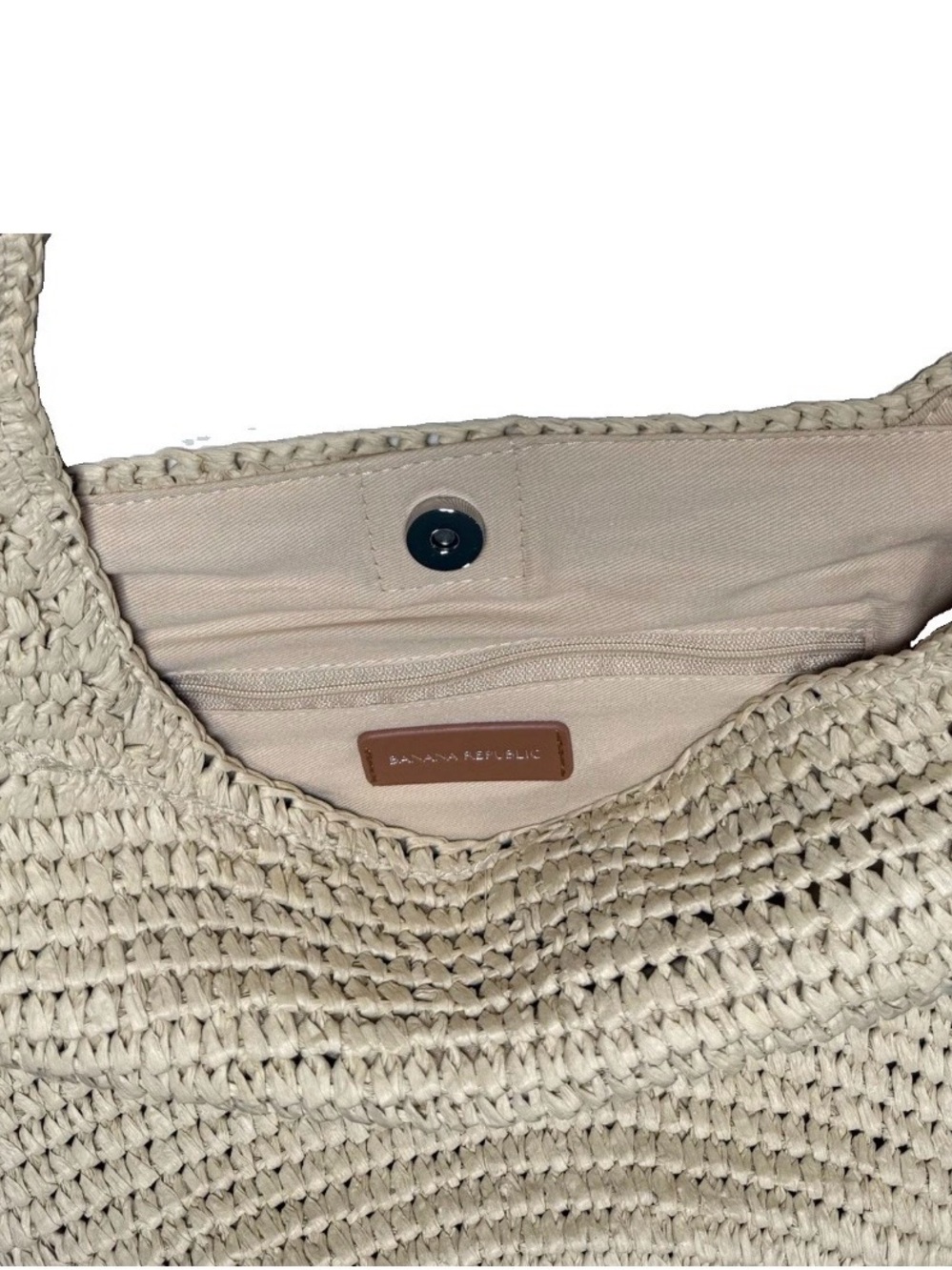BANANA REPUBLIC RAFFIA TOTE BAG Boho Crochet Shoulder Bag — Cream Straw Tote - Picture 12 of 14